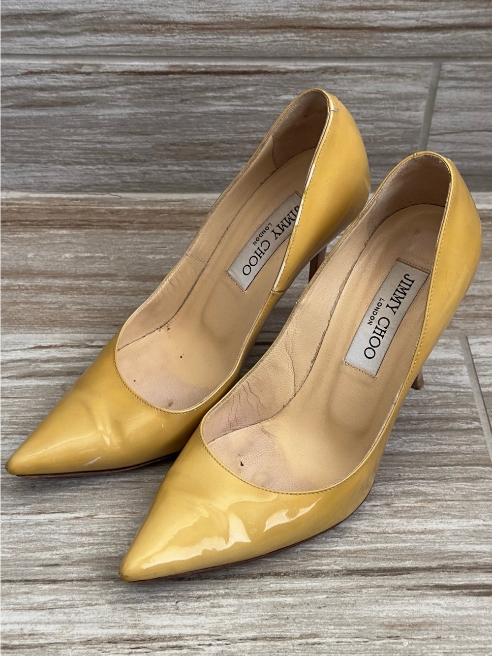 Jimmy Choo Yellow Patent Leather Pointed-Toe Pumps